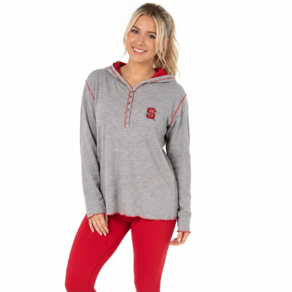 North Carolina Wolfpack Thermal Hoodie Women Size Large 1/4 Button Stitched Logo